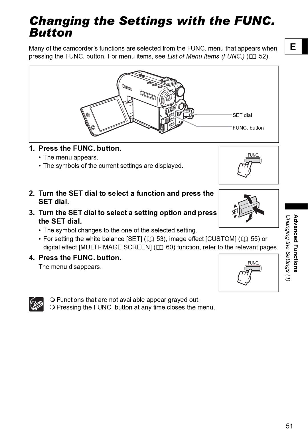 Canon S1 instruction manual Button, Symbol changes to the one of the selected setting 