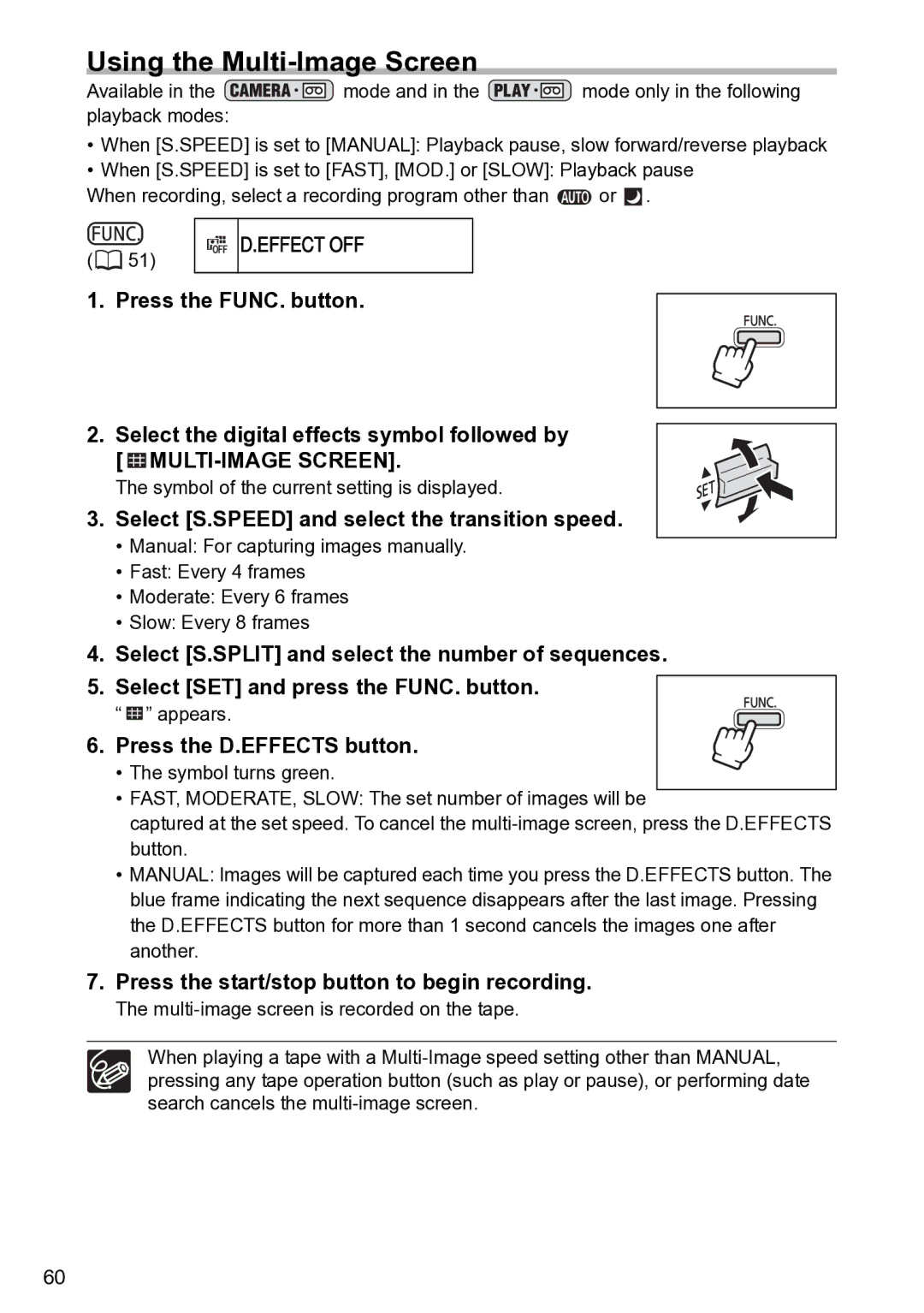 Canon S1 instruction manual Using the Multi-Image Screen, Select S.SPEED and select the transition speed 