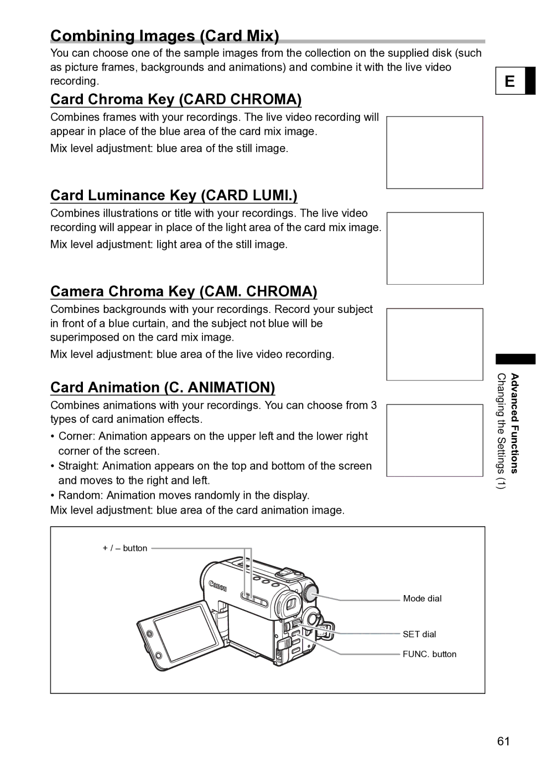 Canon S1 instruction manual Combining Images Card Mix, Card Chroma Key Card Chroma 