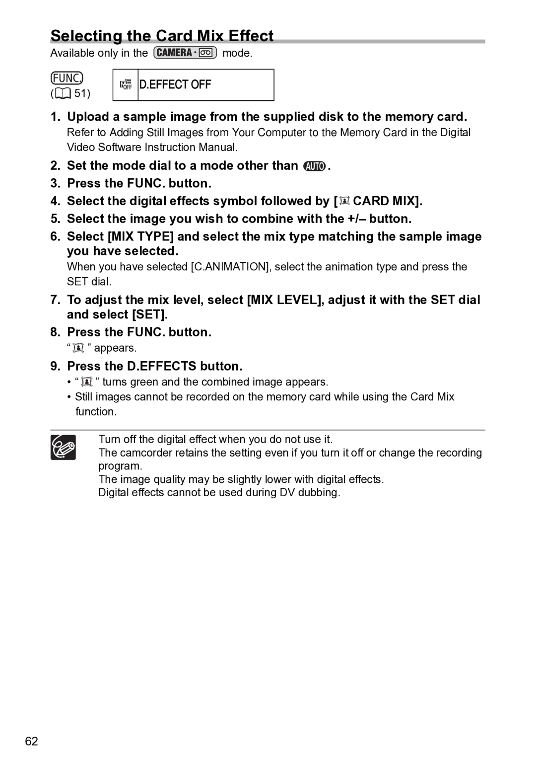 Canon S1 instruction manual Selecting the Card Mix Effect 