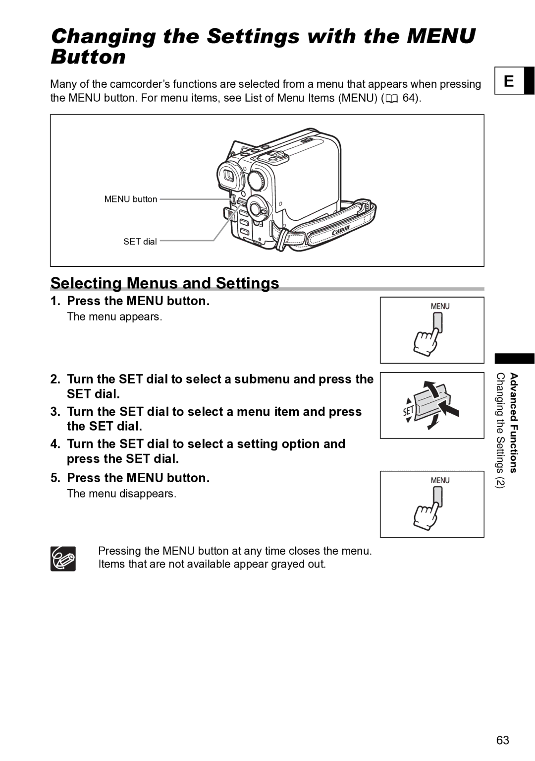 Canon S1 instruction manual Button, Selecting Menus and Settings 