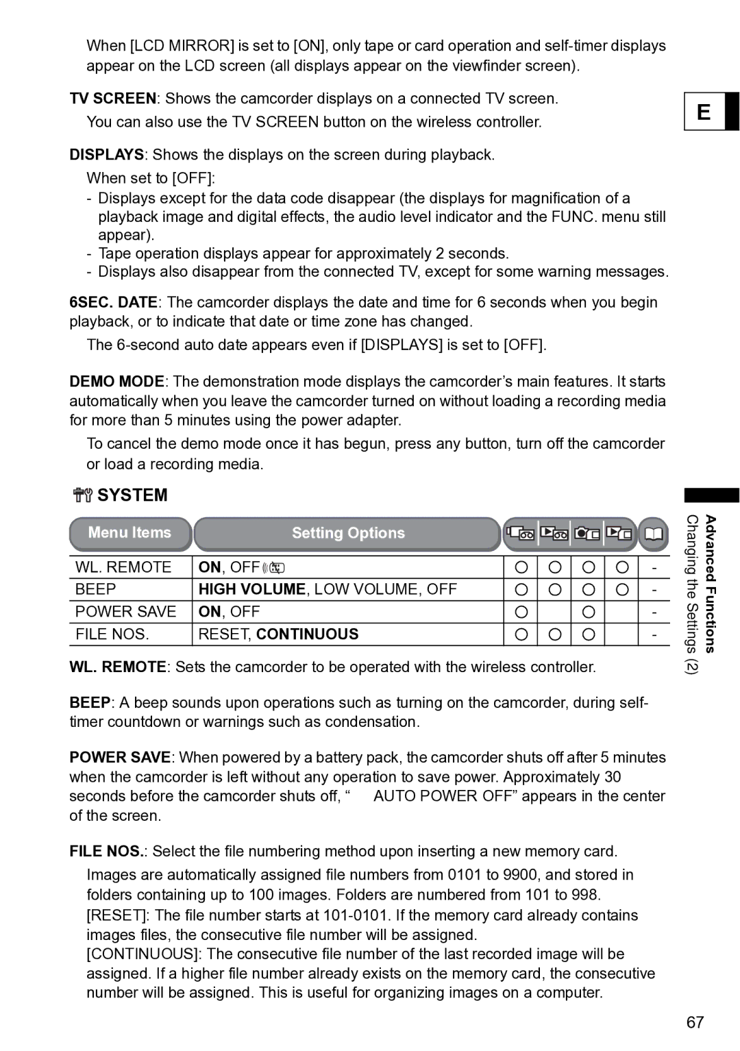 Canon S1 instruction manual System, RESET, Continuous 