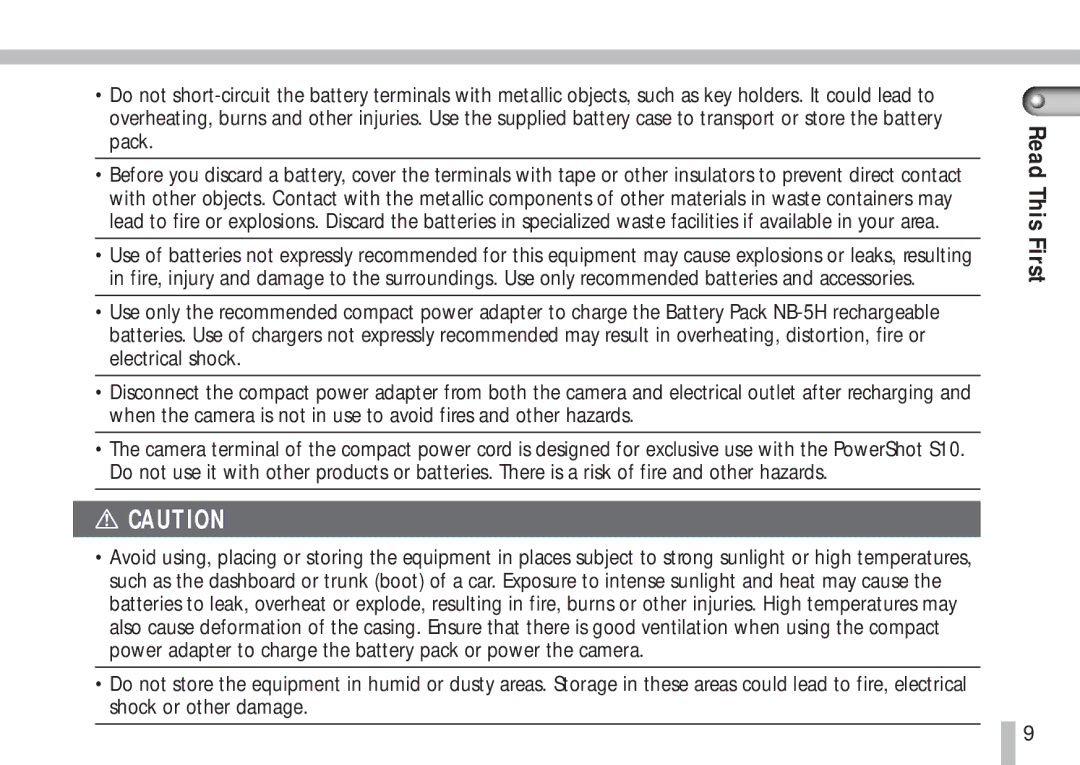 Canon S10 manual Read This First 