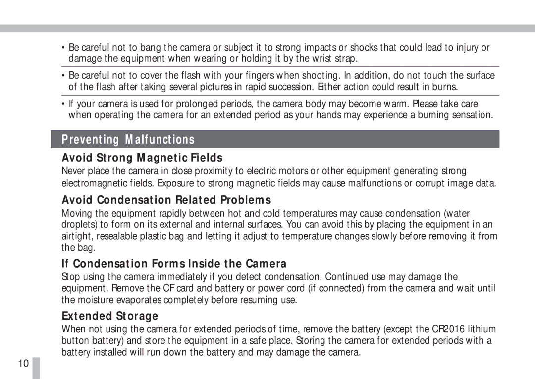 Canon S10 manual Avoid Strong Magnetic Fields, Avoid Condensation Related Problems, If Condensation Forms Inside the Camera 