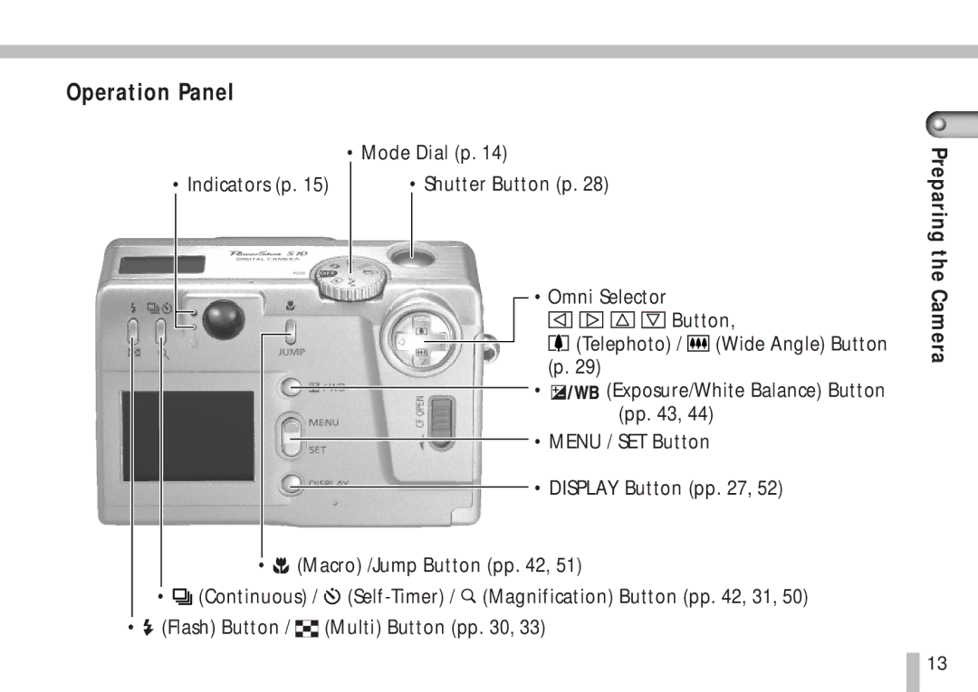 Canon S10 manual Operation Panel, Mode Dial p 