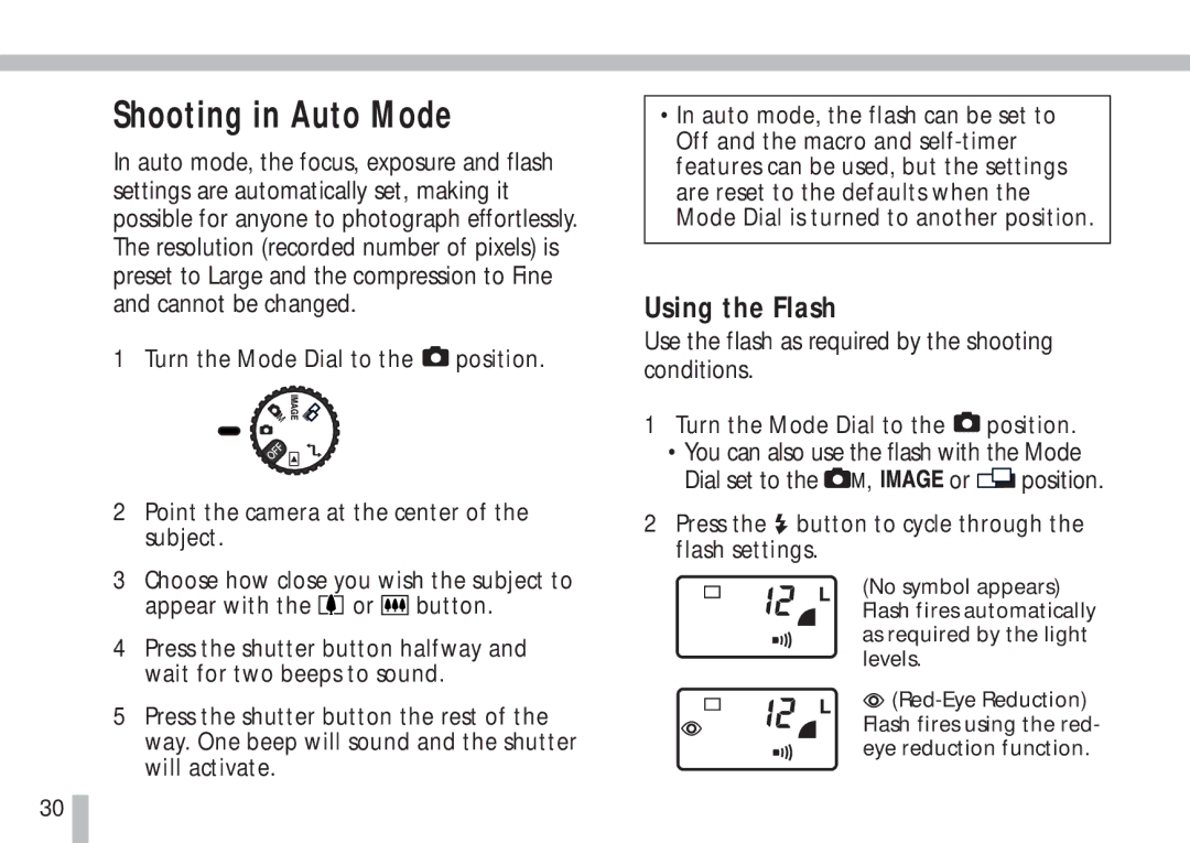 Canon S10 manual Shooting in Auto Mode, Using the Flash, Press the button to cycle through the flash settings 