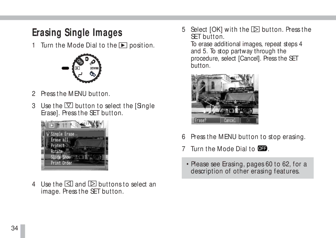 Canon S10 manual Erasing Single Images 