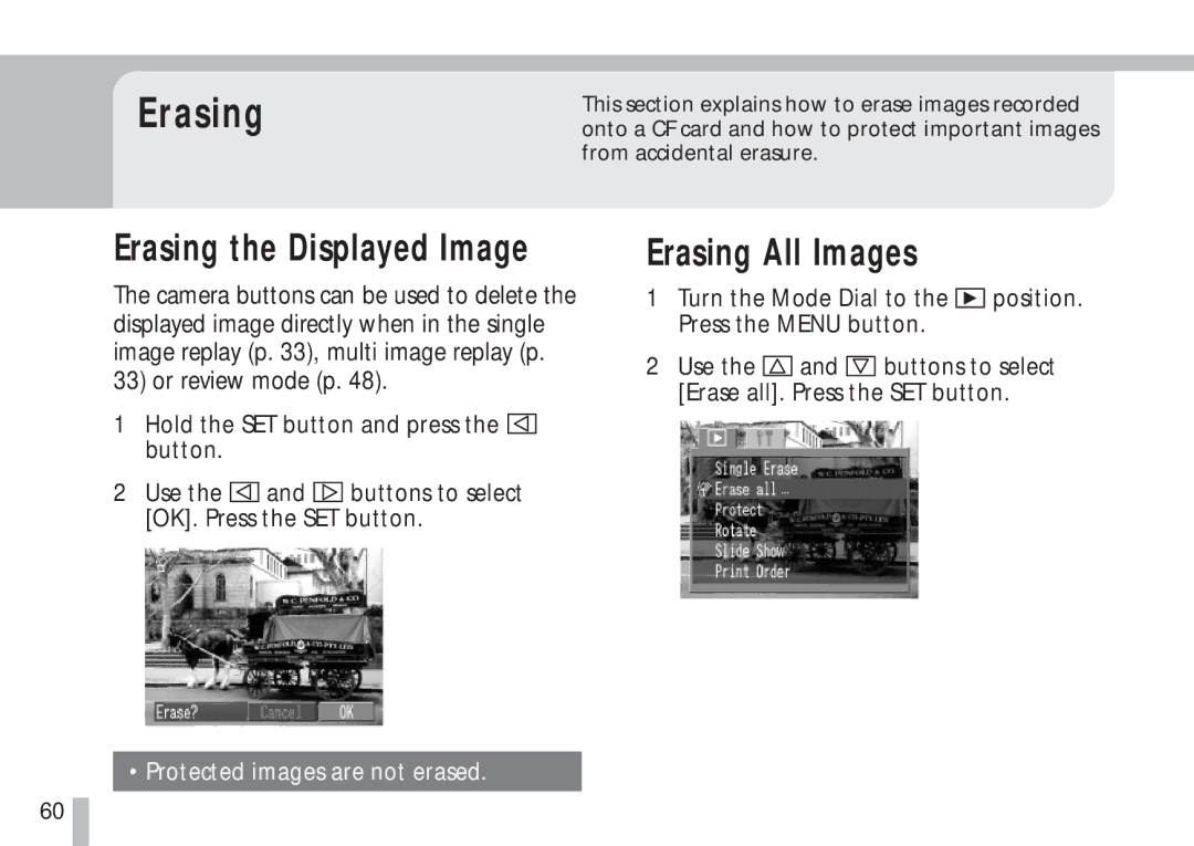 Canon S10 manual Erasing All Images 