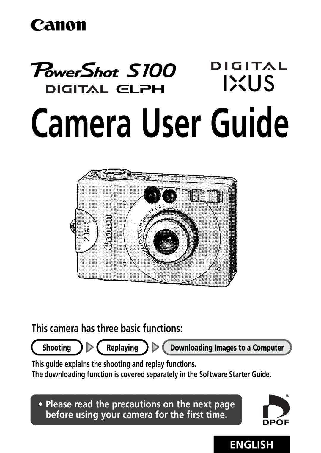 Canon S100 manual Camera User Guide 