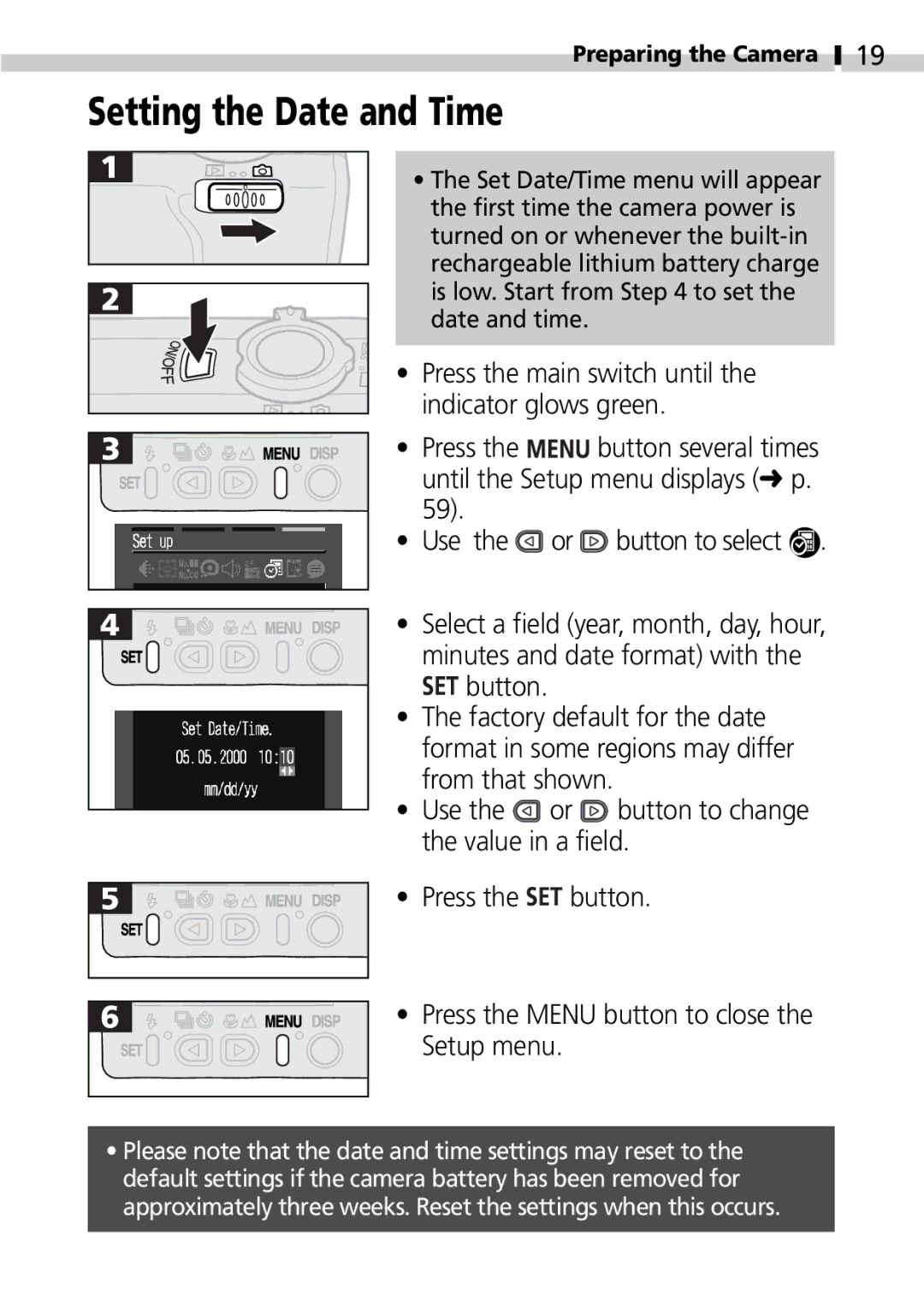 Canon S100 manual Setting the Date and Time 