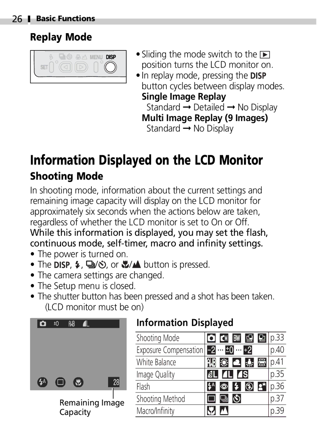 Canon S100 manual Information Displayed on the LCD Monitor, Replay Mode, Single Image Replay 