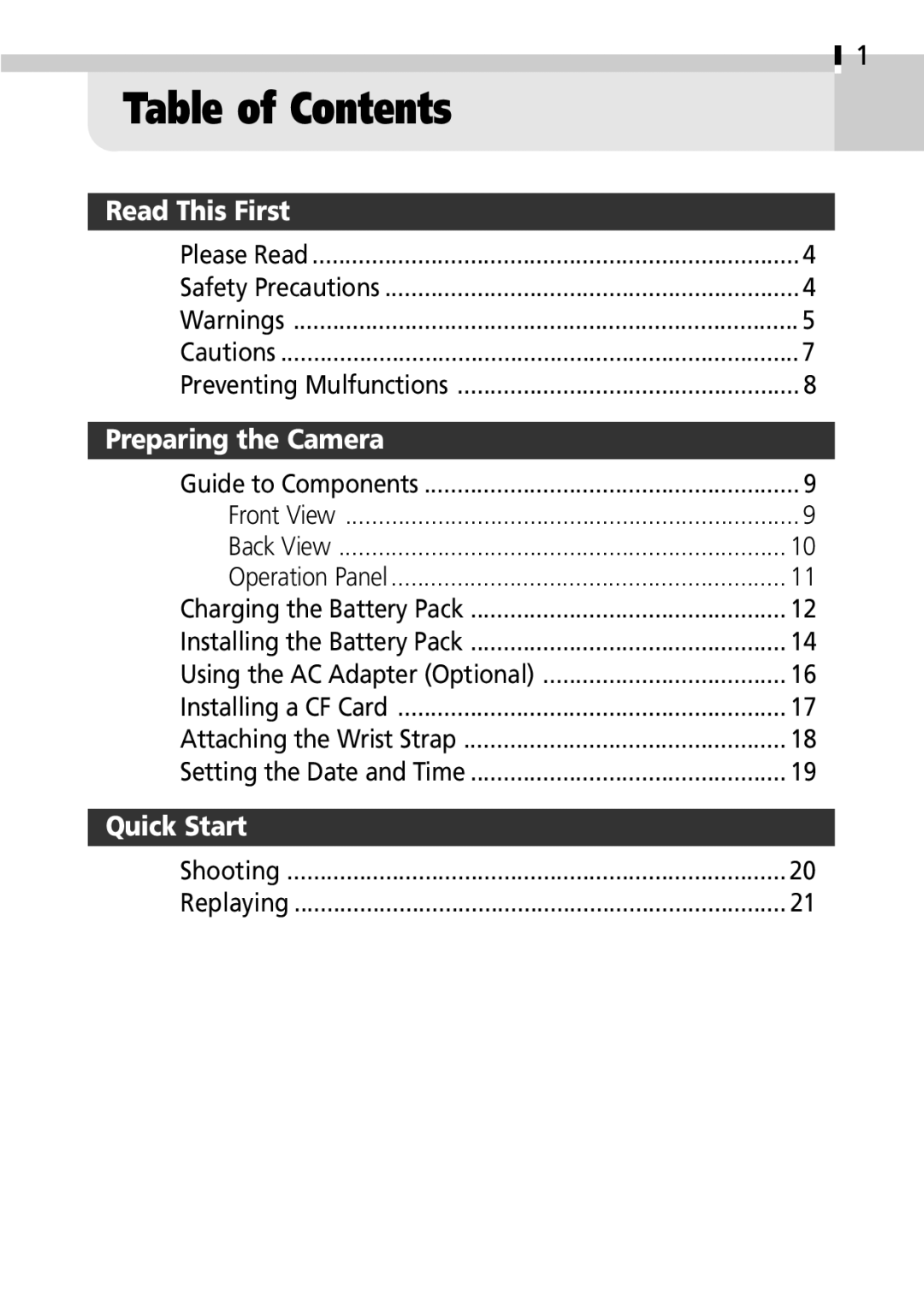 Canon S100 manual Table of Contents 