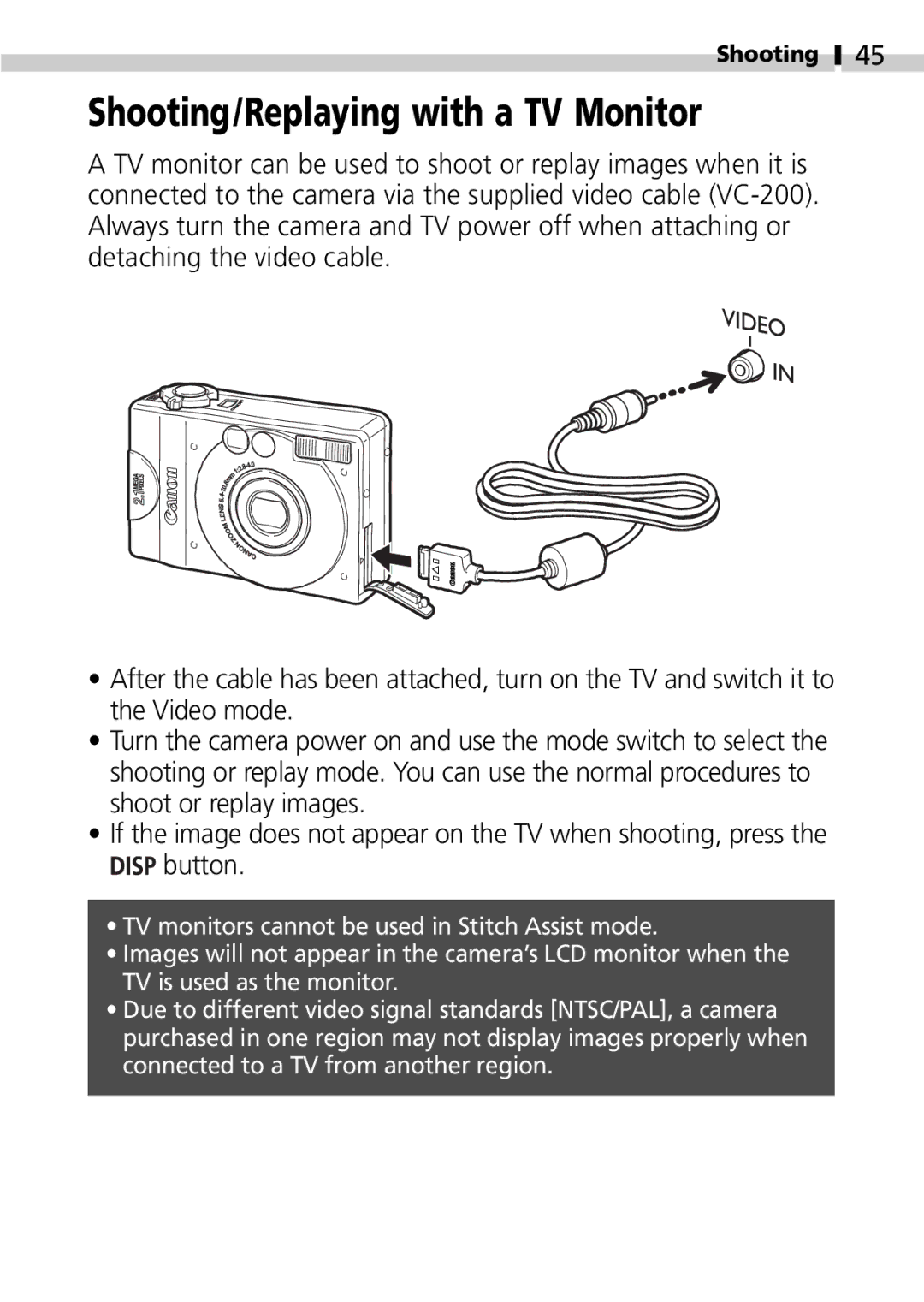 Canon S100 manual Shooting/Replaying with a TV Monitor 