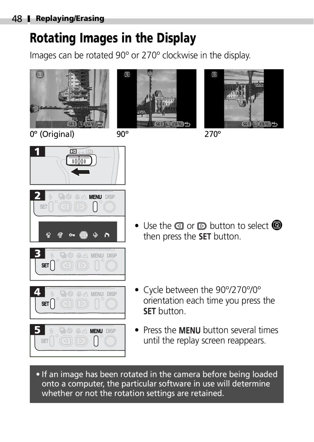 Canon S100 manual Rotating Images in the Display, Images can be rotated 90º or 270º clockwise in the display 