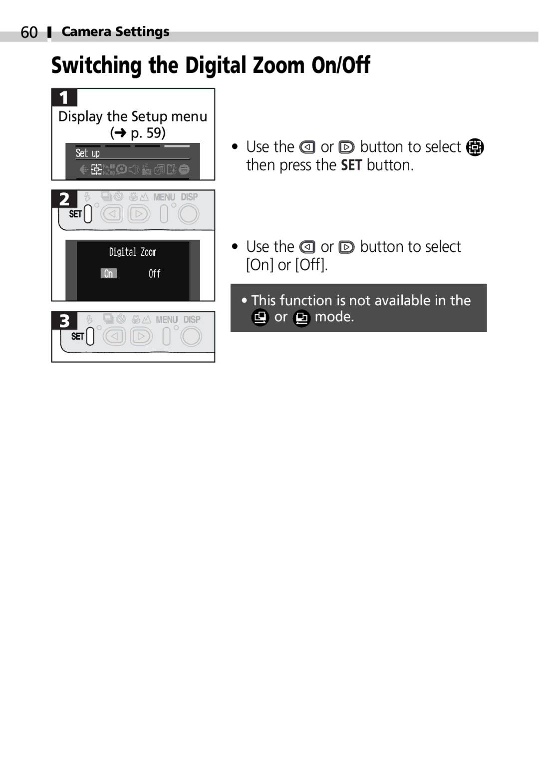 Canon S100 manual Switching the Digital Zoom On/Off 