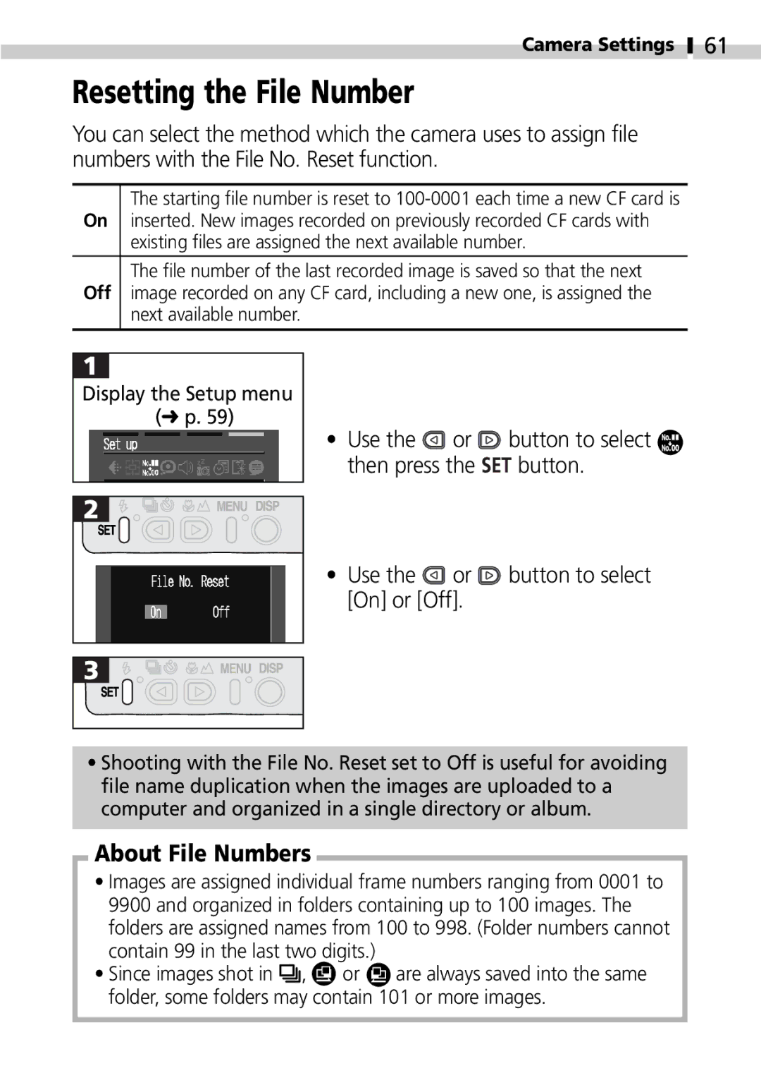 Canon S100 manual Resetting the File Number, About File Numbers 