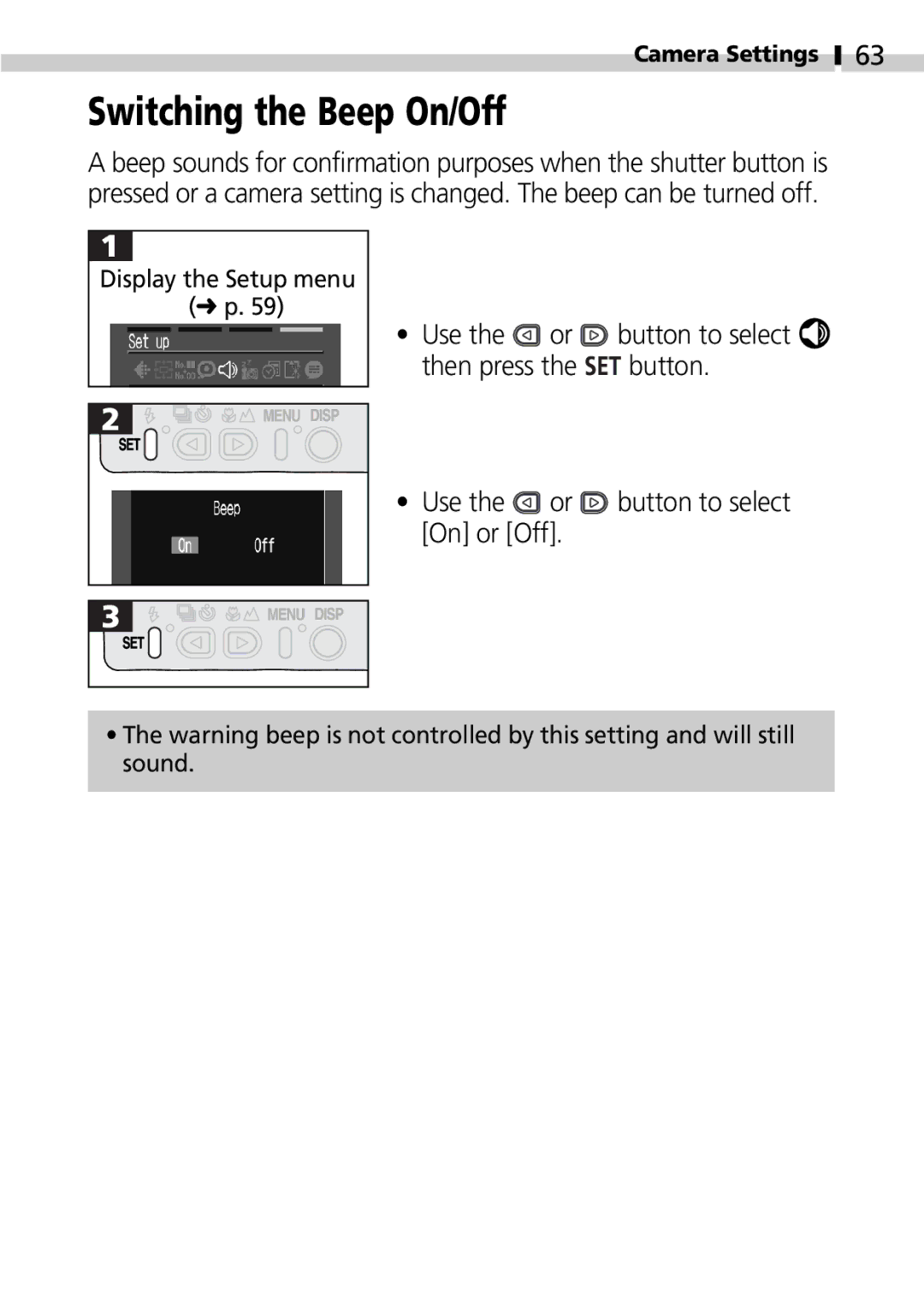 Canon S100 manual Switching the Beep On/Off 