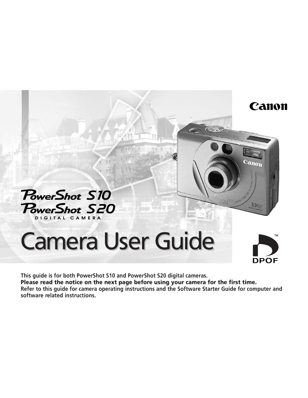 Canon S20 operating instructions Camera User Guide 