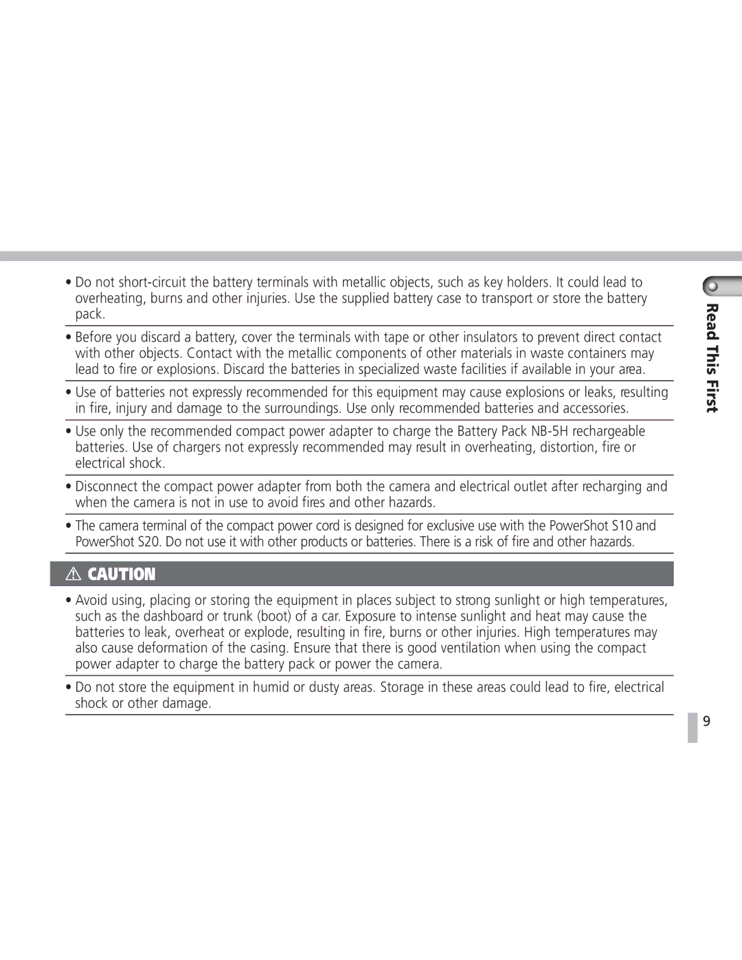 Canon S20 operating instructions Read This First 