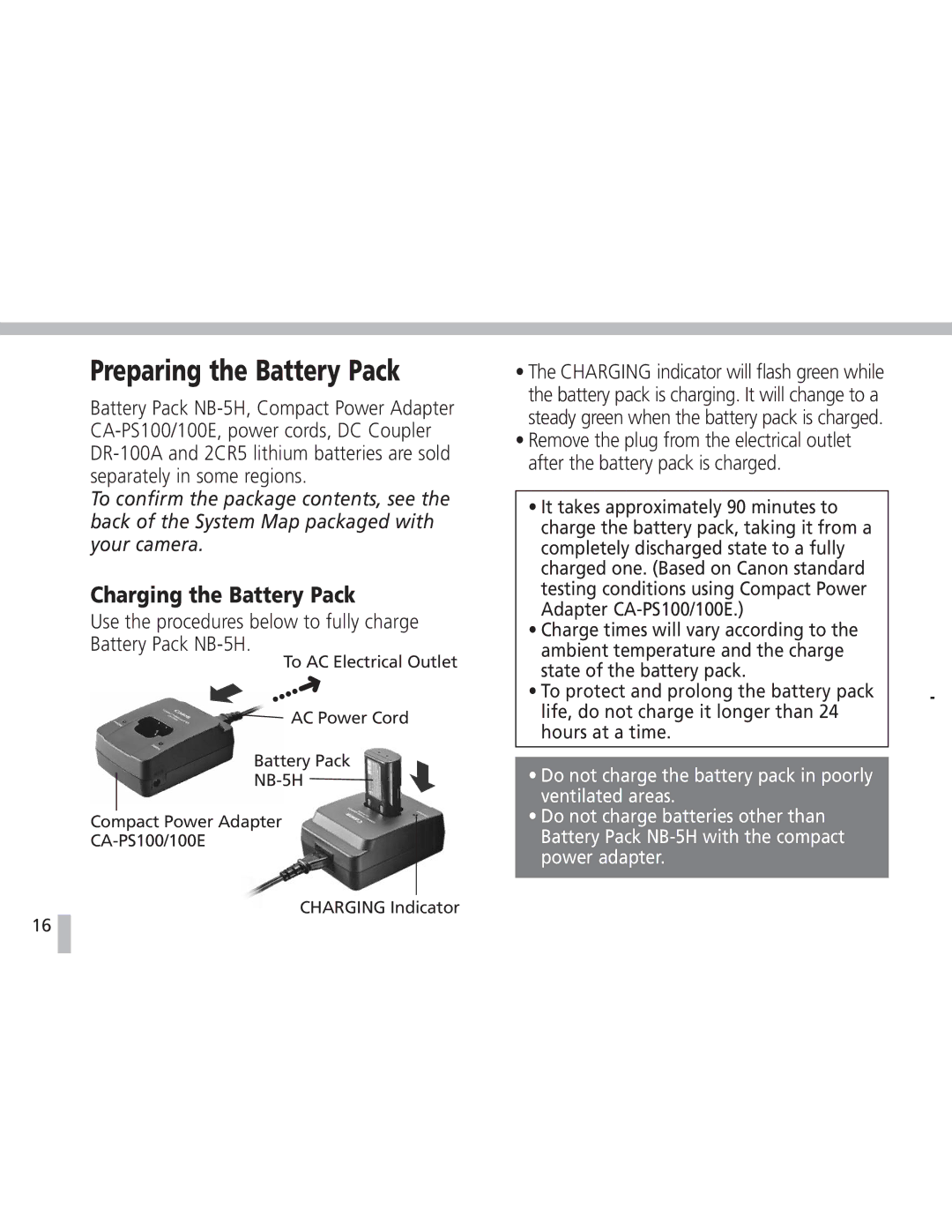 Canon S20 operating instructions Preparing the Battery Pack, Charging the Battery Pack 