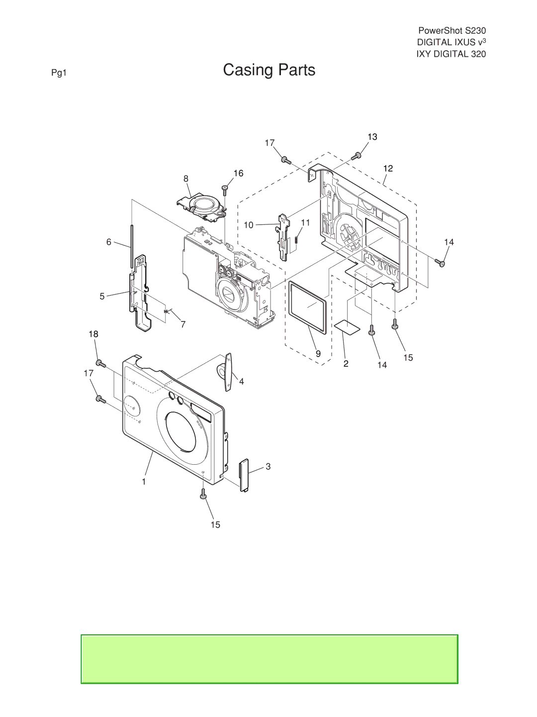 Canon S230 manual Casing Parts 