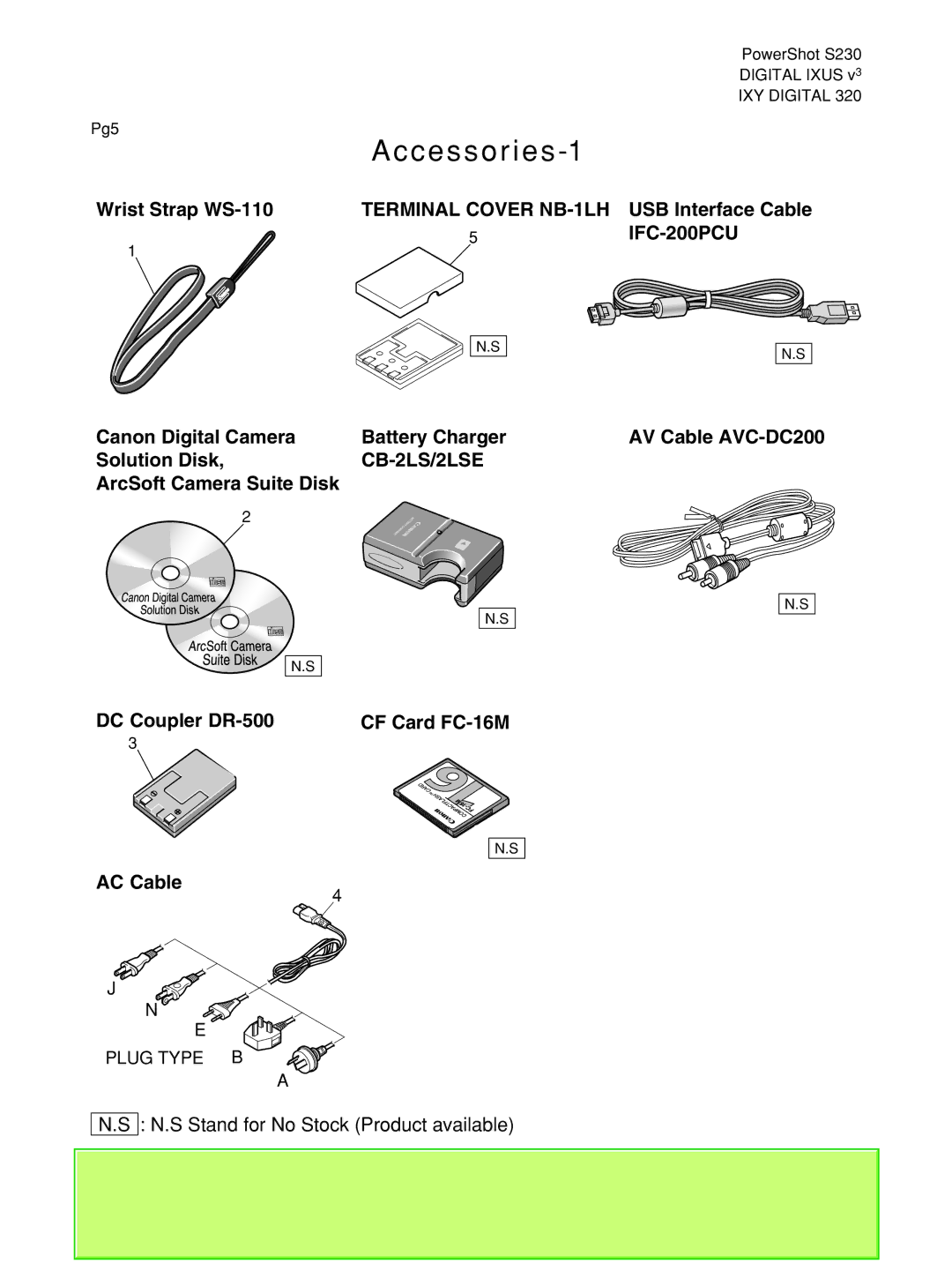 Canon S230 manual C e s s o r i e s, CB-2LS/2LSE 