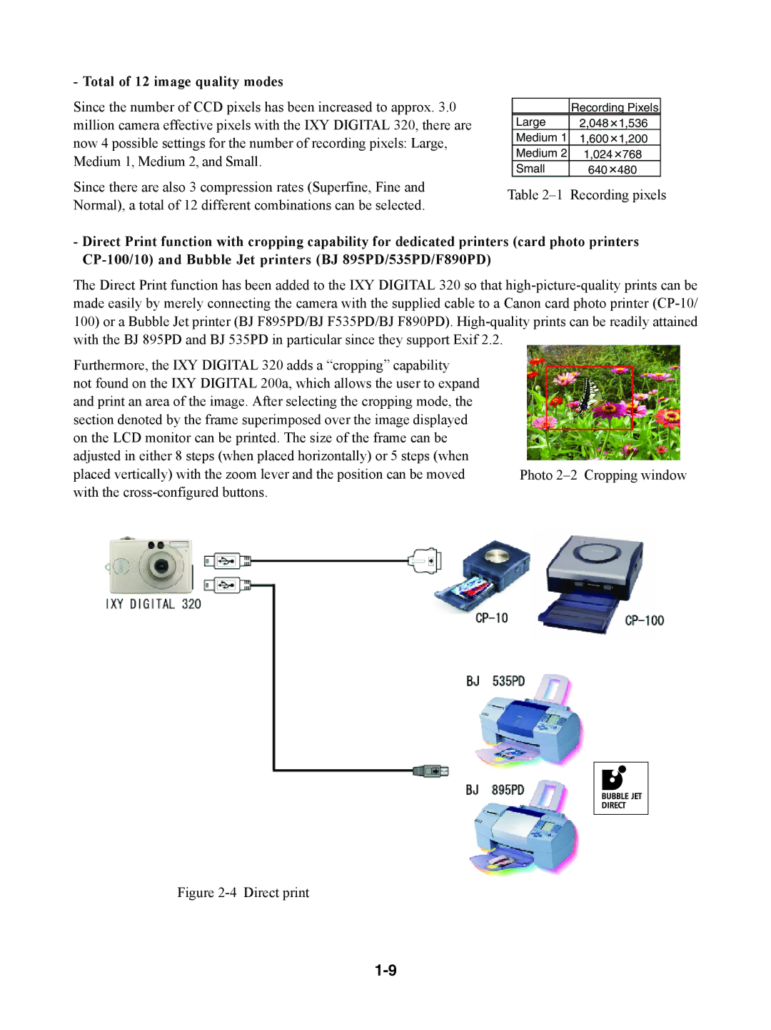 Canon S230 manual Total of 12 image quality modes, Direct print 