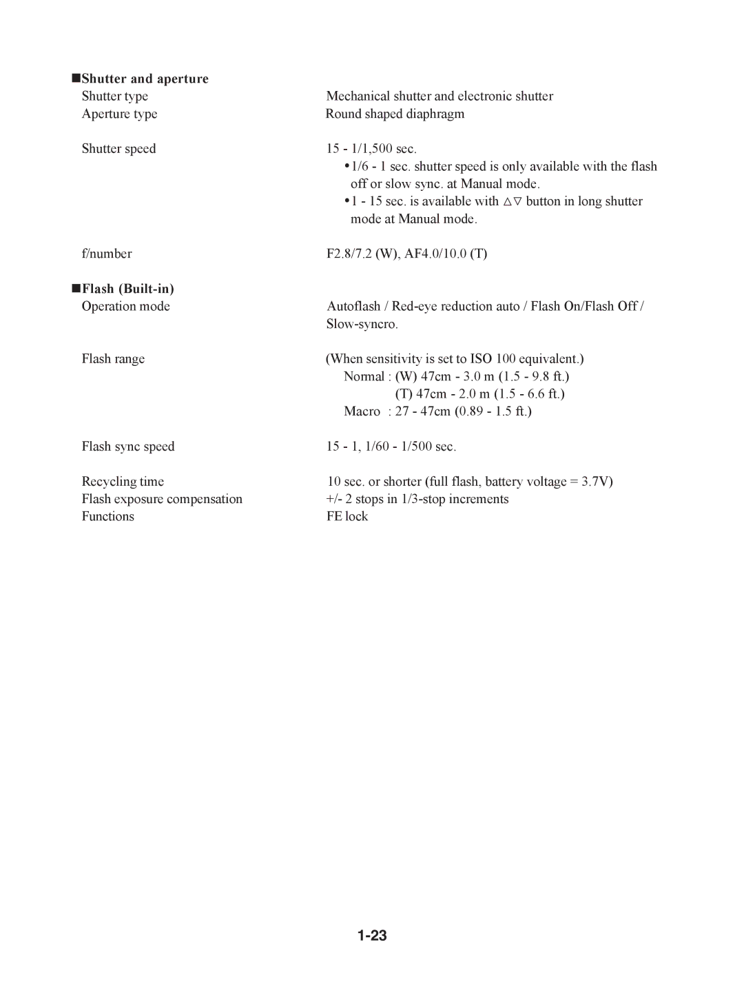 Canon S230 manual „Shutter and aperture, „Flash Built-in 