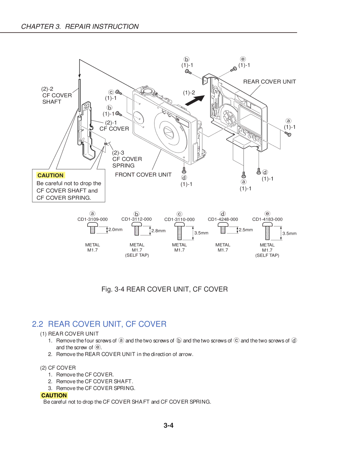 Canon S230 manual Rear Cover UNIT, CF Cover, CF Cover Spring 