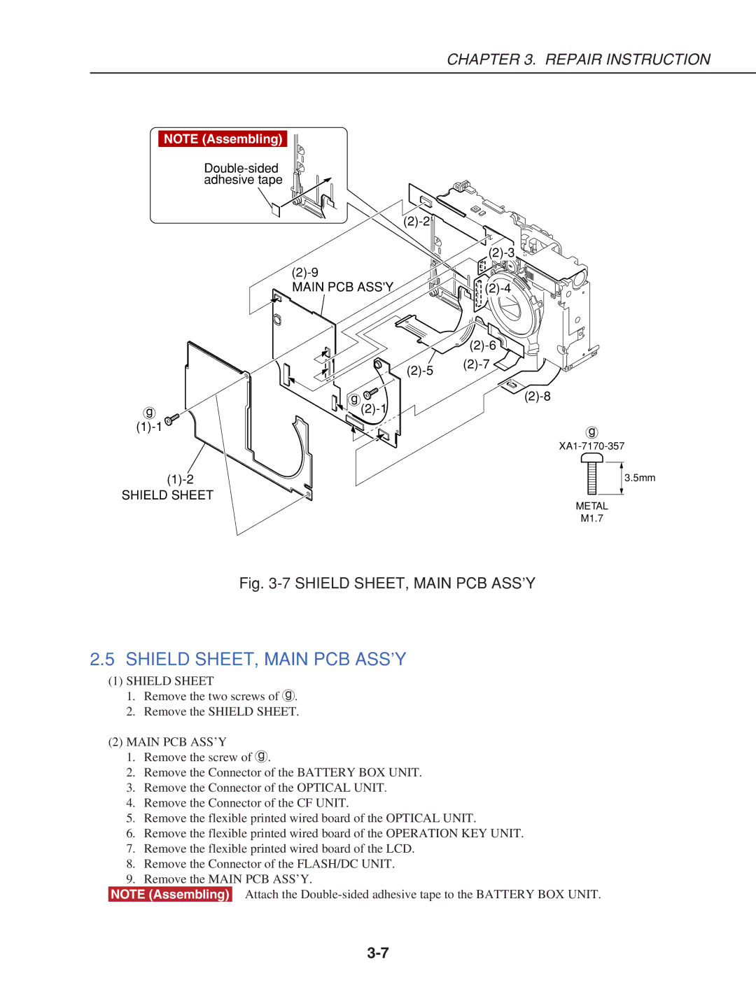 Canon S230 manual Shield SHEET, Main PCB ASS’Y 