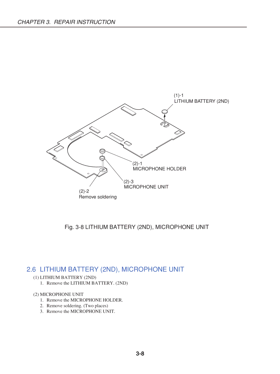 Canon S230 manual Lithium Battery 2ND, Microphone Unit 