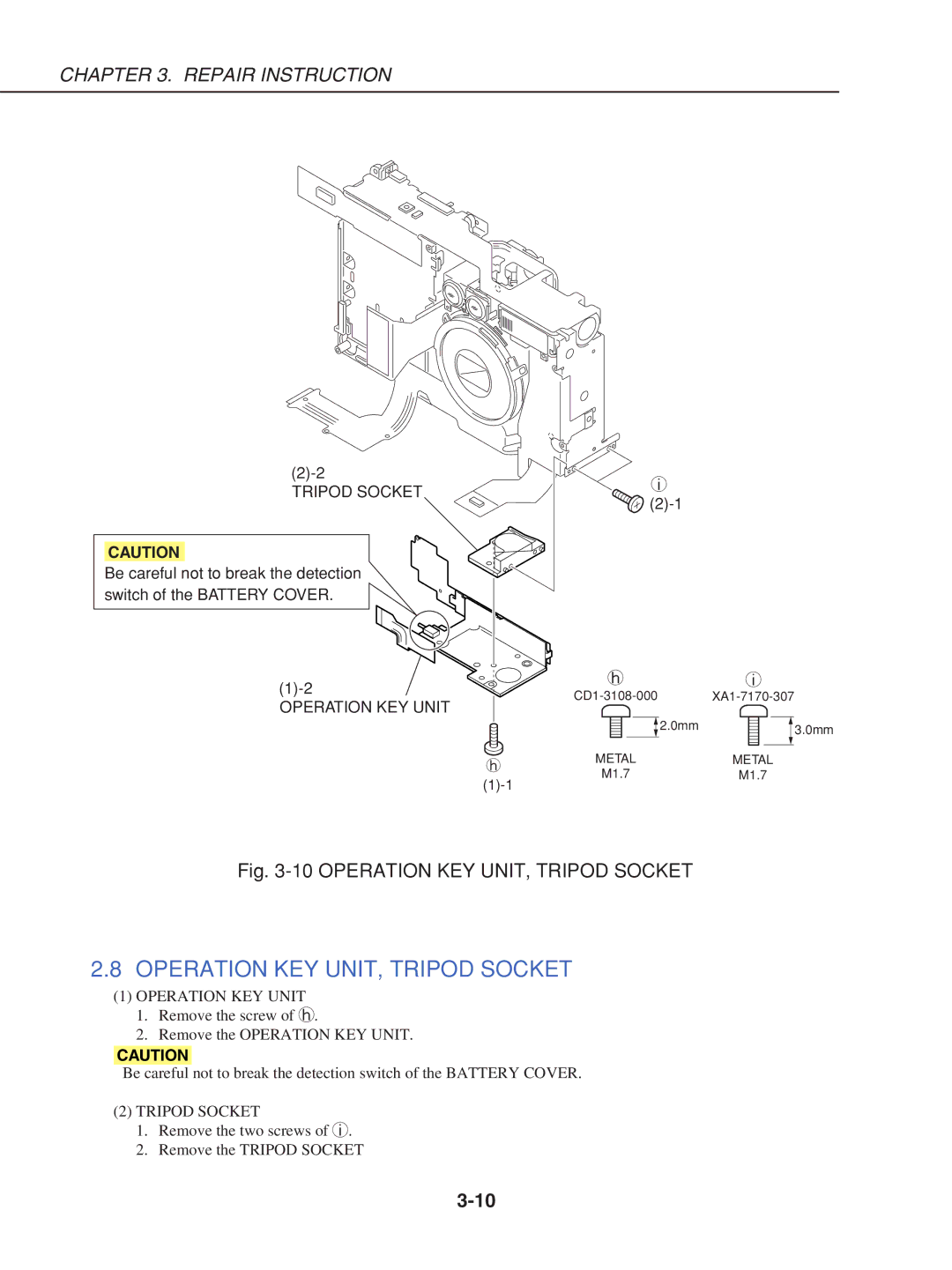 Canon S230 manual Operation KEY UNIT, Tripod Socket, Operation KEY Unit 