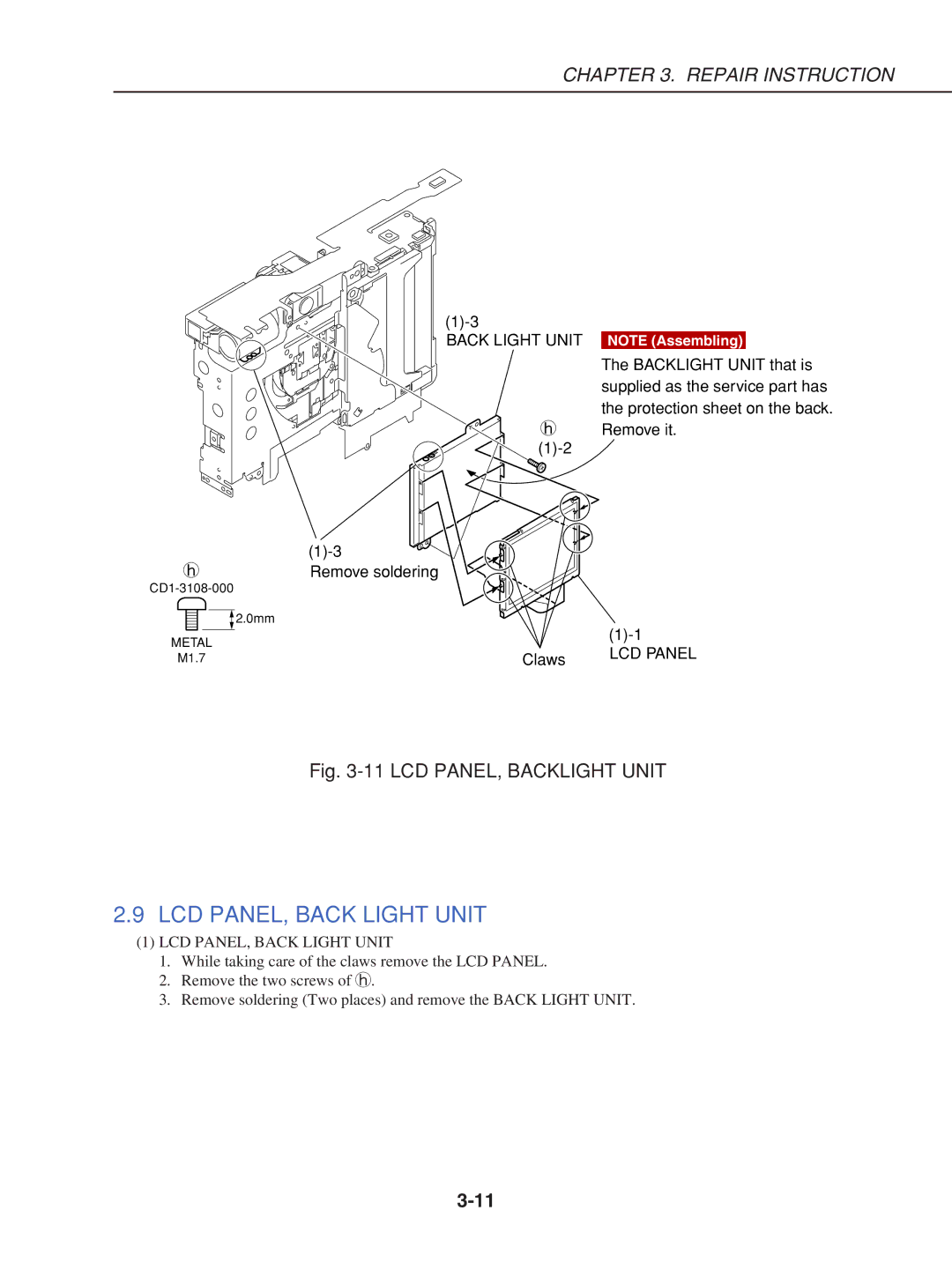 Canon S230 manual LCD PANEL, Back Light Unit 