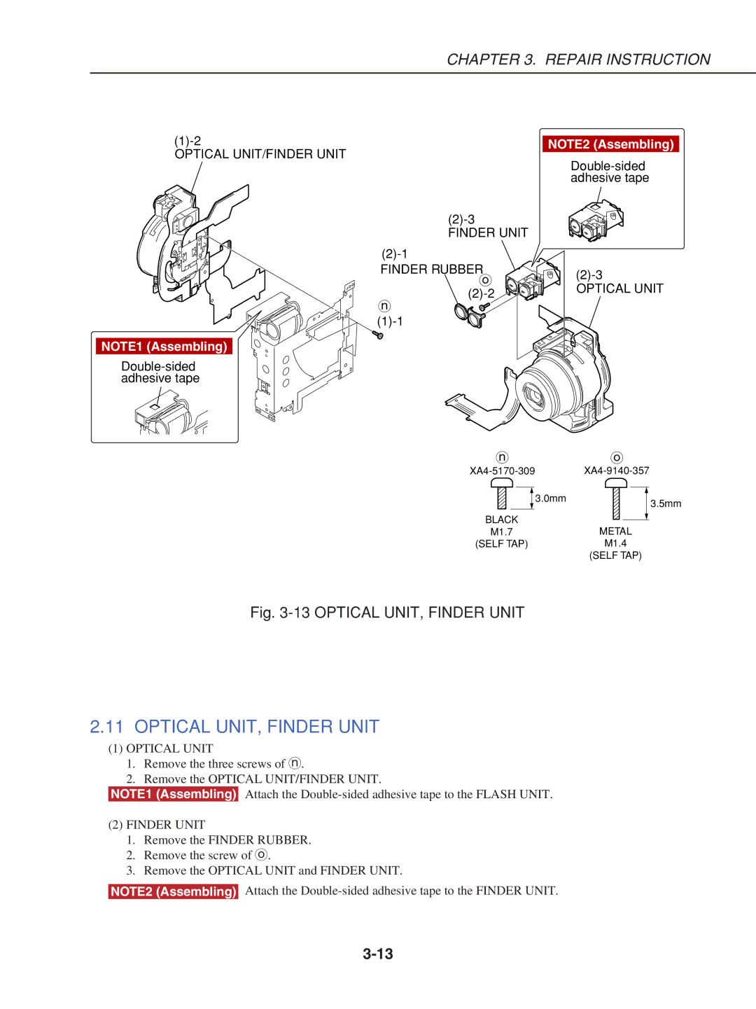 Canon S230 manual Optical UNIT, Finder Unit, Finder Unit Finder Rubber Optical Unit 