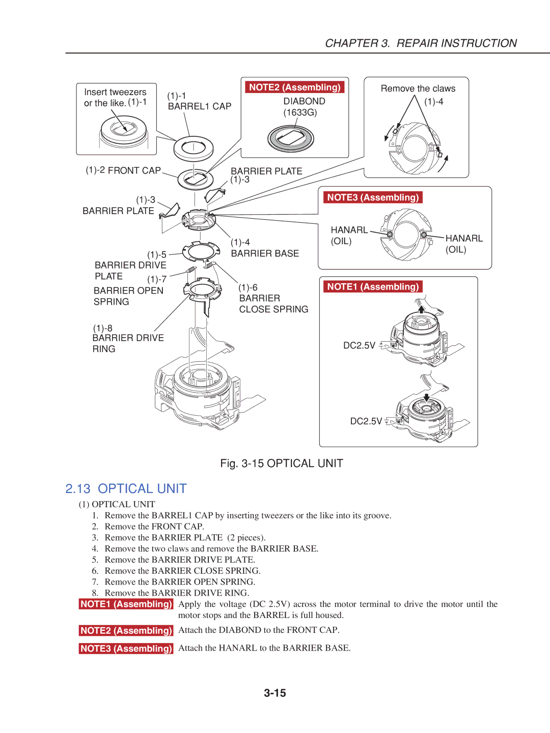 Canon S230 manual Optical Unit 