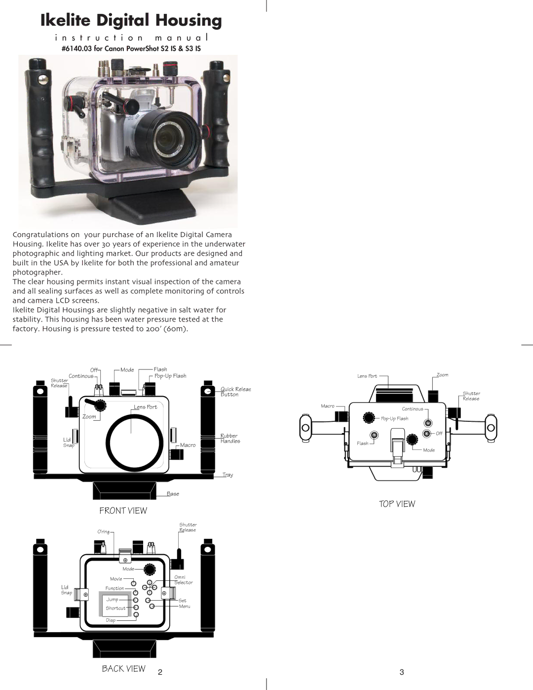 Canon S3 instruction manual Ikelite Digital Housing 