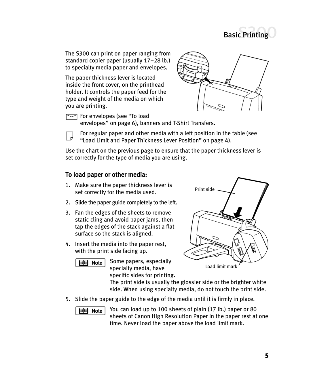 Canon S300 manual To load paper or other media 