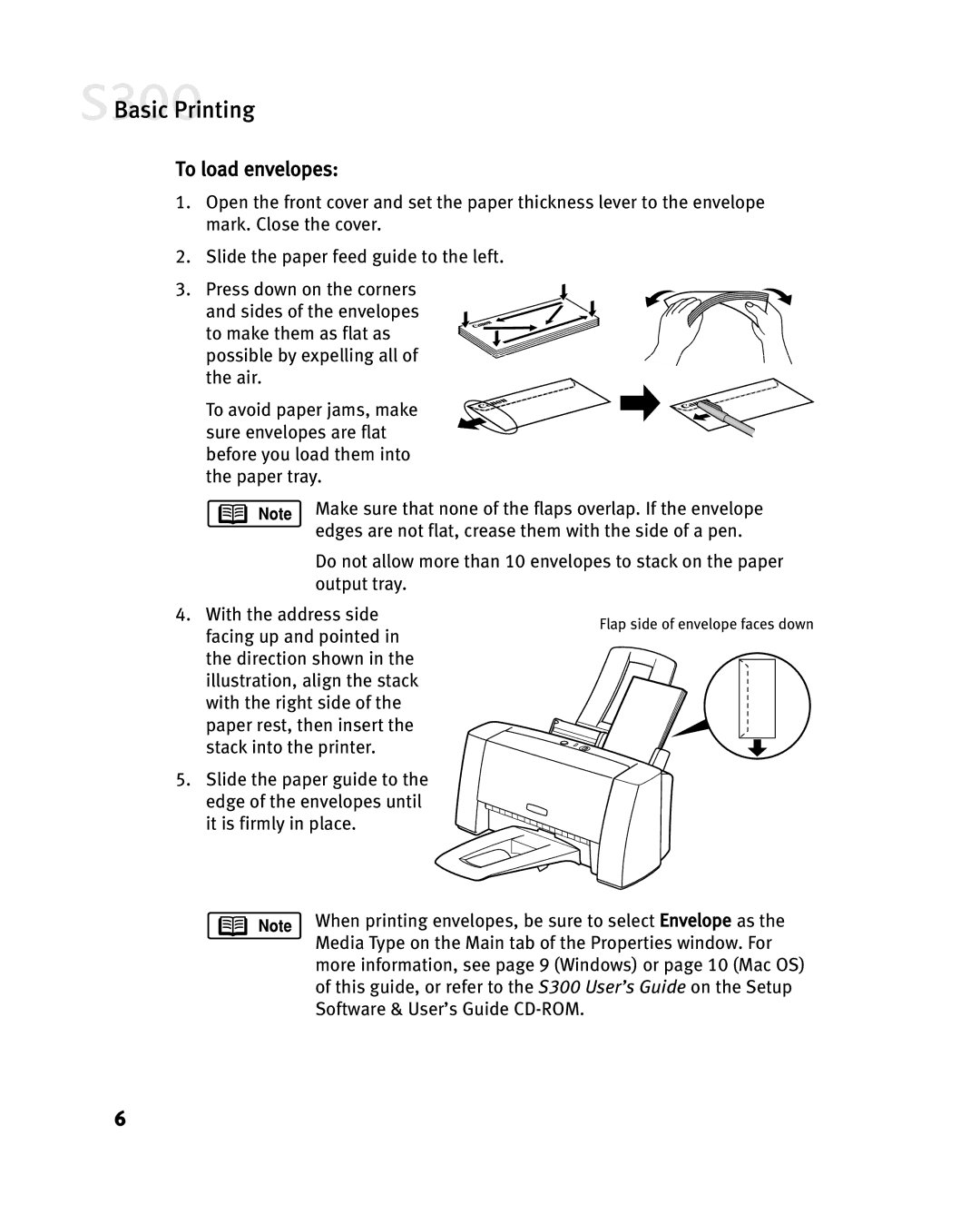 Canon S300 manual To load envelopes 