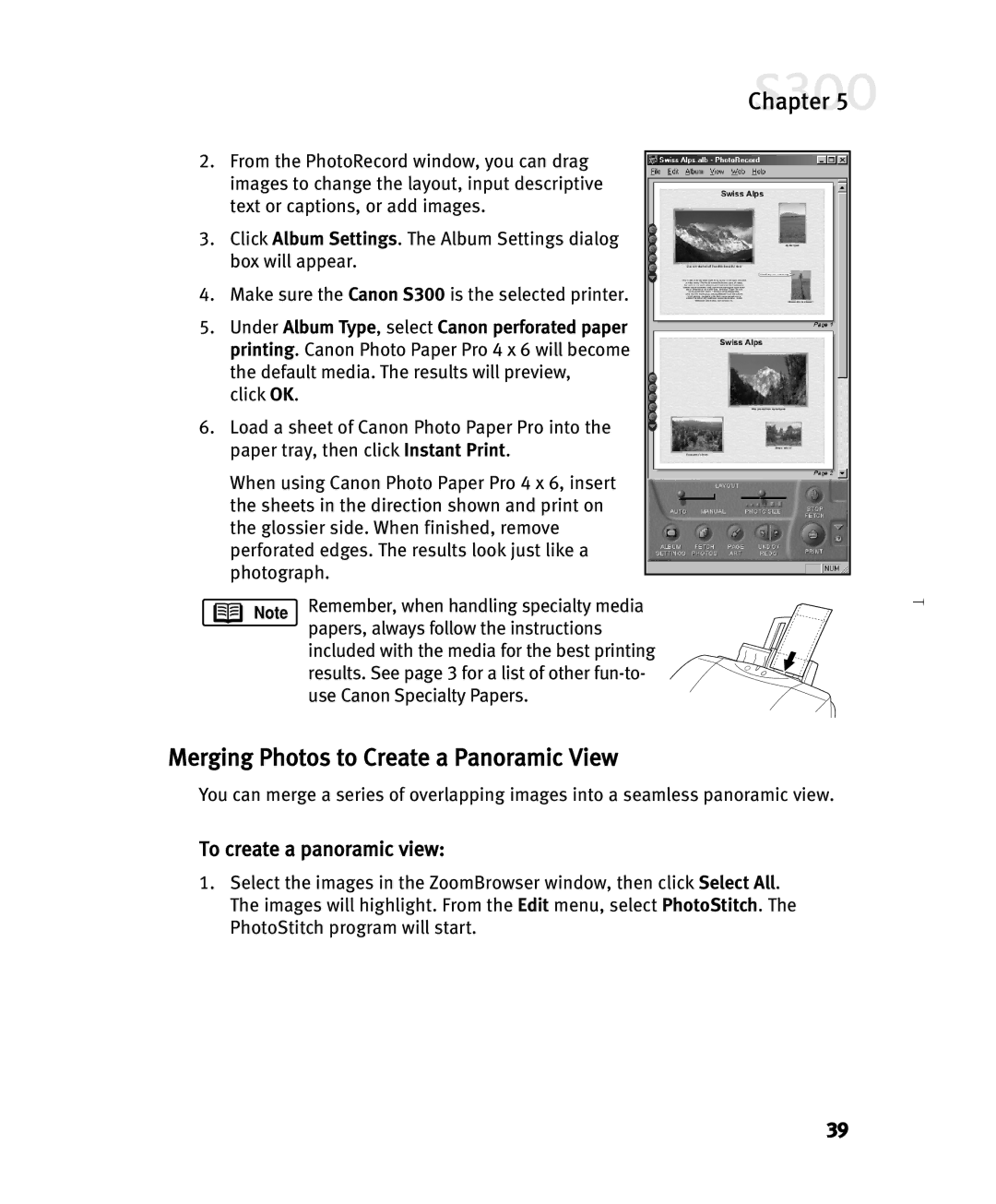 Canon S300 manual Merging Photos to Create a Panoramic View, To create a panoramic view 