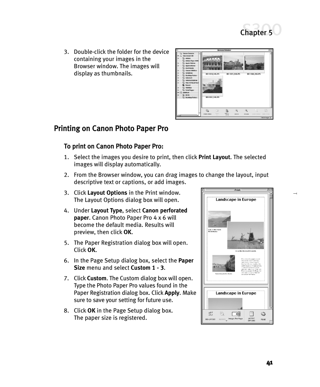 Canon S300 manual Printing on Canon Photo Paper Pro 