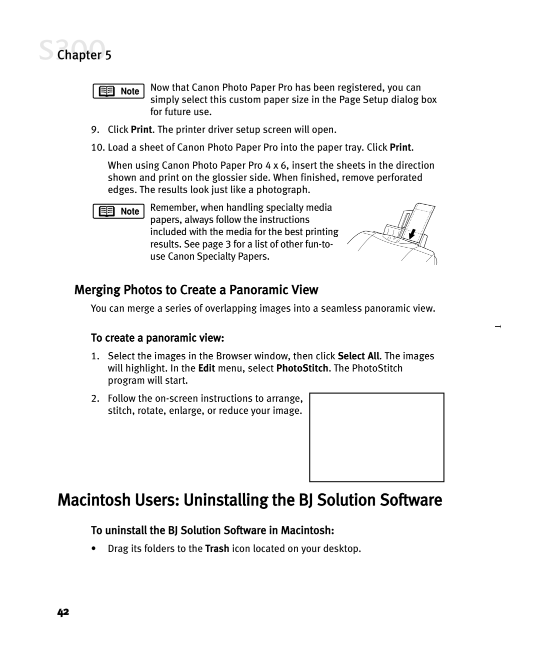 Canon S300 manual Macintosh Users Uninstalling the BJ Solution Software, To uninstall the BJ Solution Software in Macintosh 