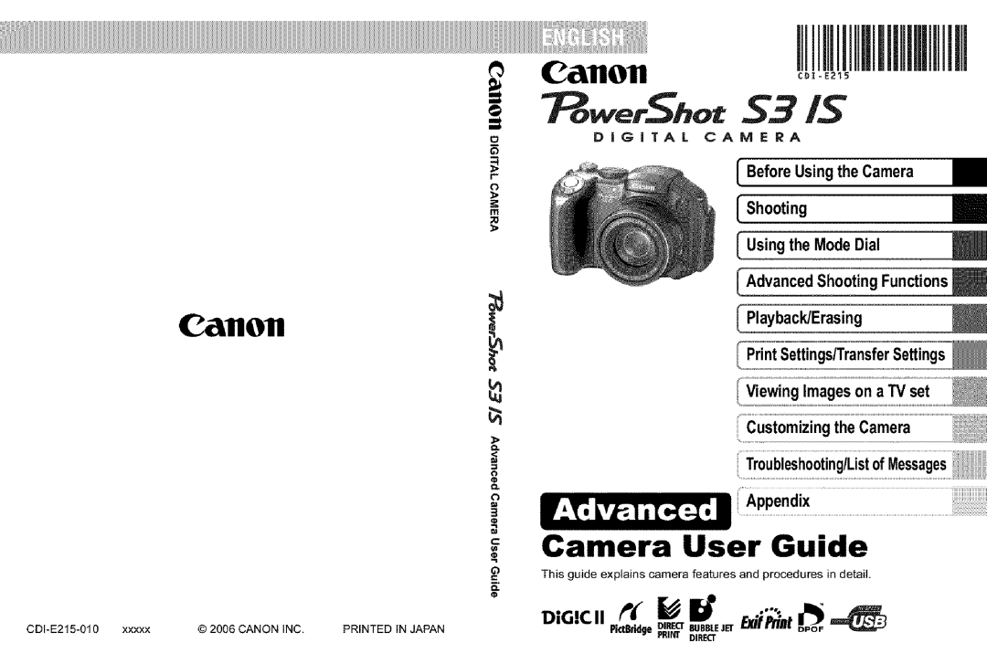 Canon S31S appendix Customizingthe Camera Appendix, Ficridge IIRcr 6UBBLEJErEfjl/It 