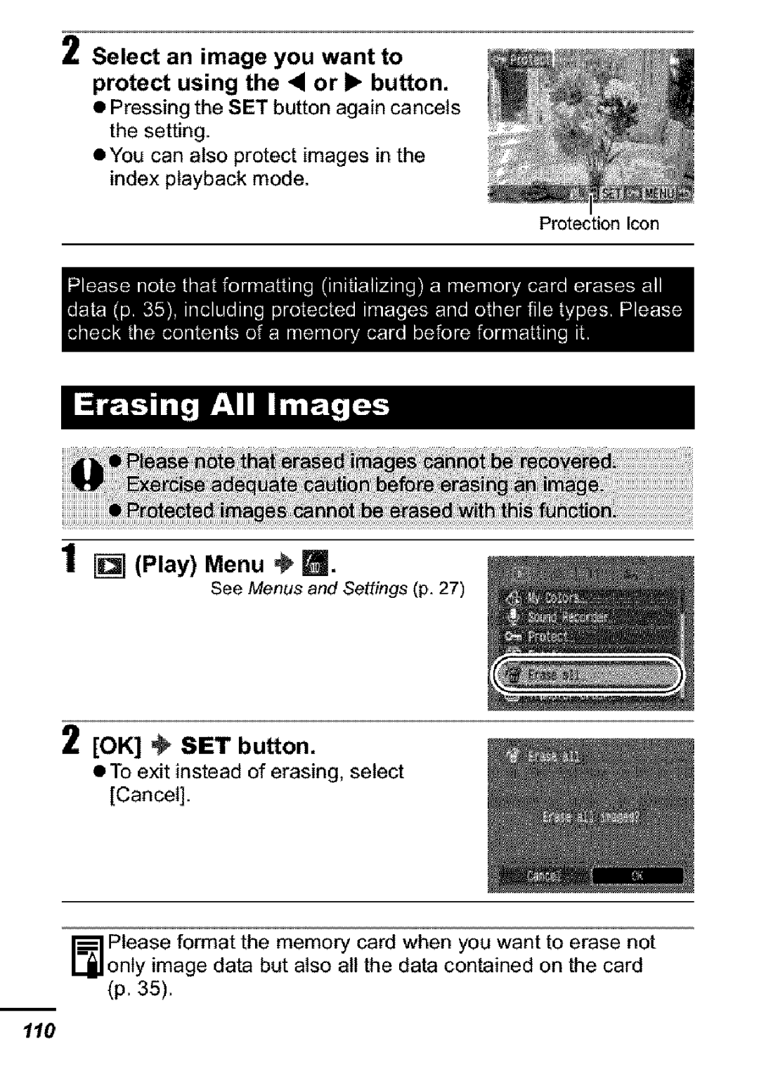 Canon S31S appendix Select an image you want to protect using the or 1 button, OK SET button 