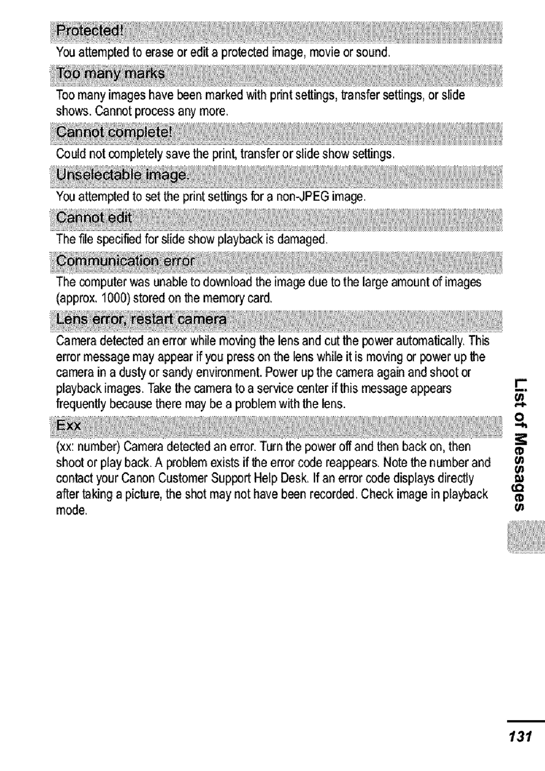 Canon S31S appendix Youattemptedto eraseoredita protectedimage,movieorsound 