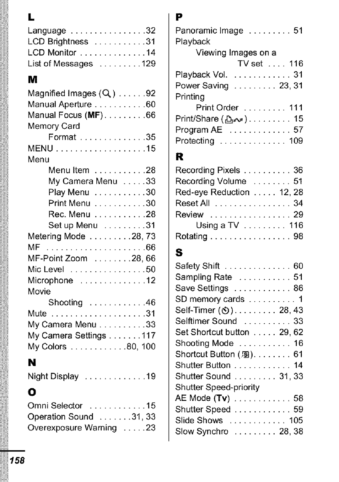 Canon S31S appendix Menu 