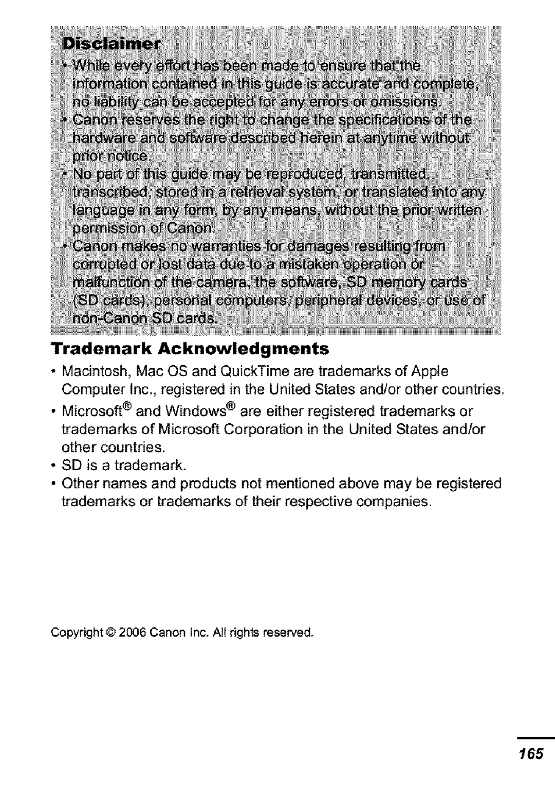 Canon S31S appendix Trademark Acknowledgments 