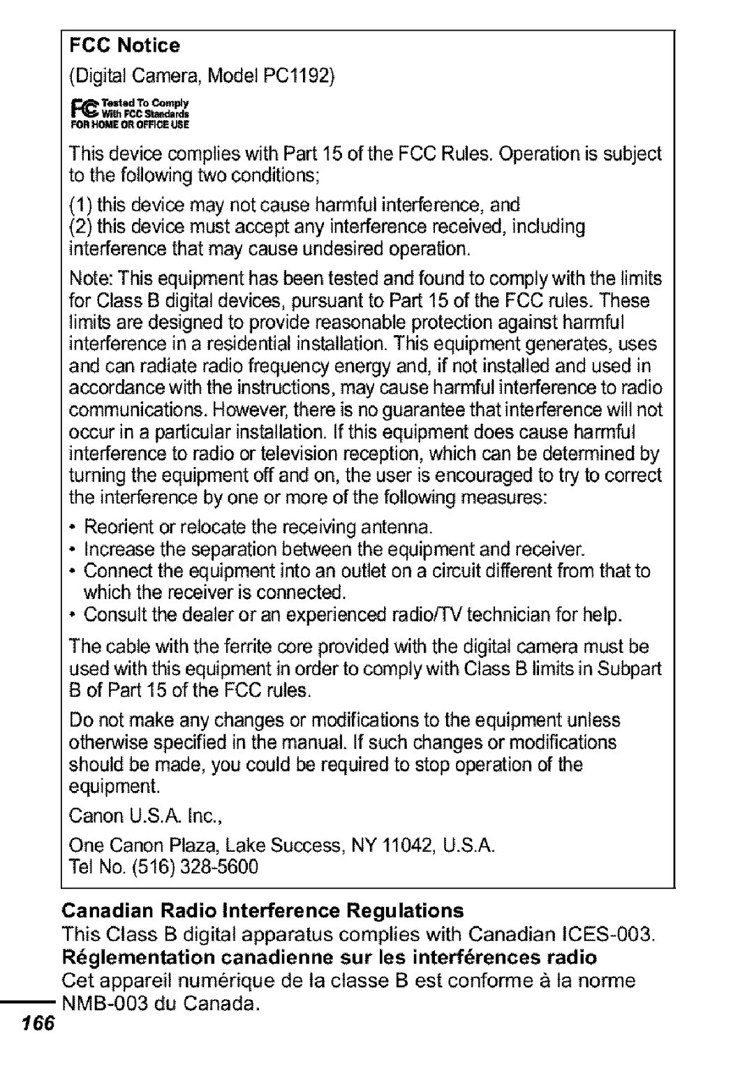 Canon S31S appendix Canadian Radio Interference Regulations, Rglementation canadienne sur les interferences radio 