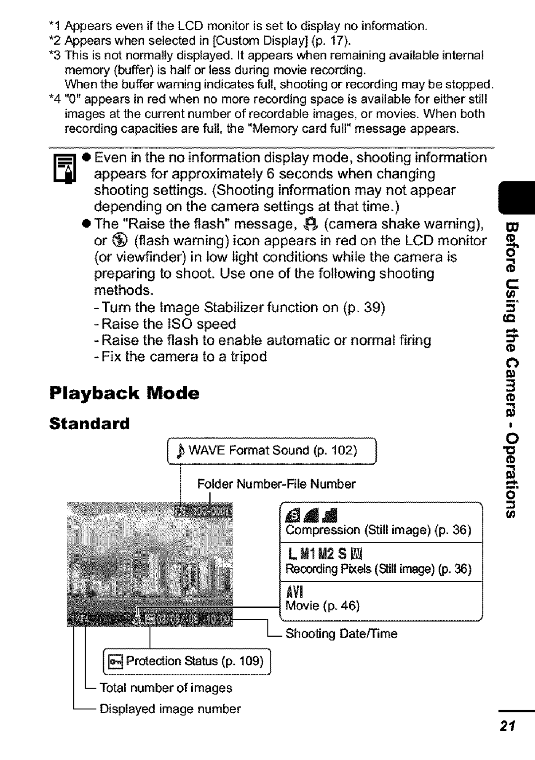 Canon S31S appendix Playback Mode, Standard, RecordingPels Still image p, Movie 