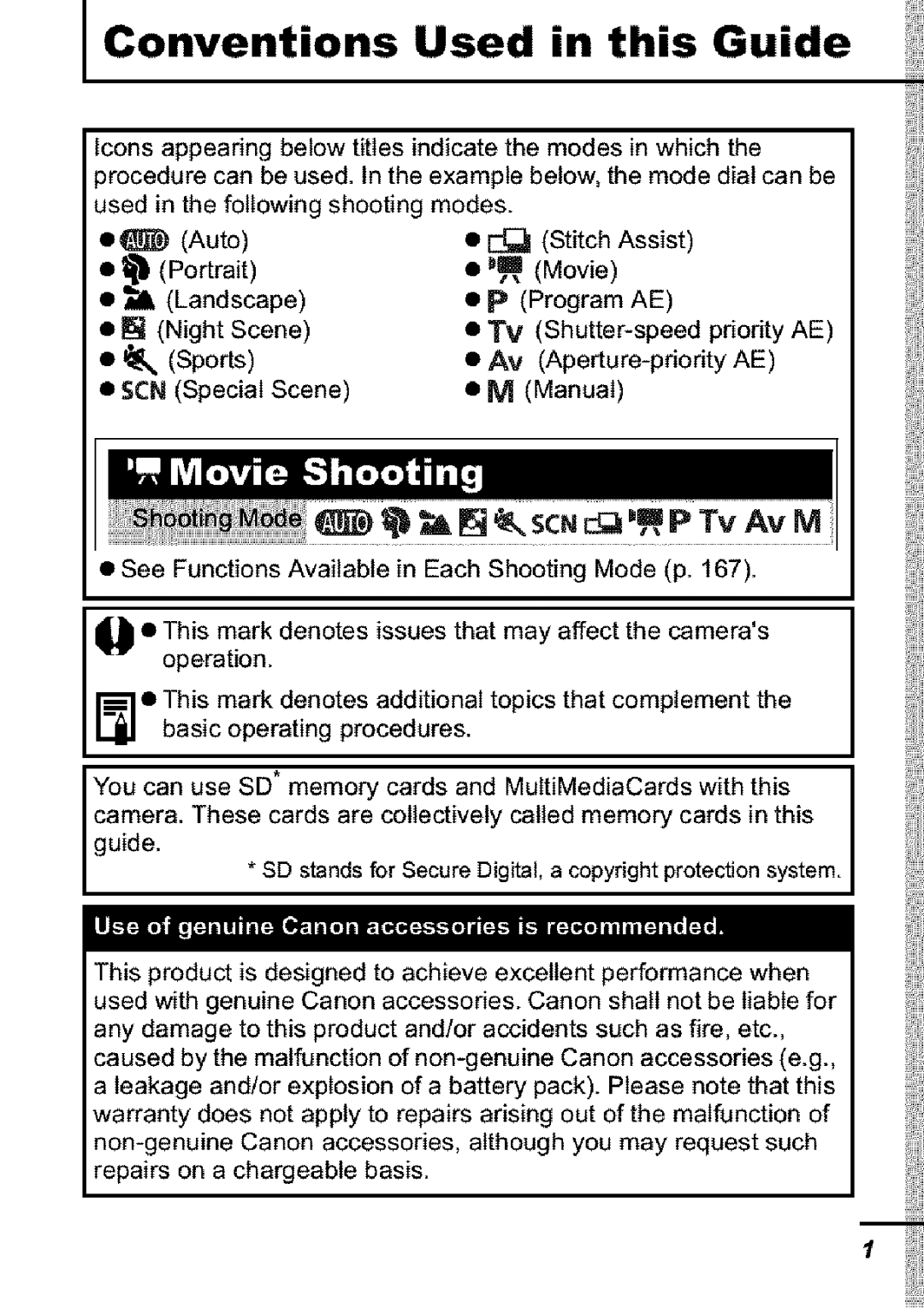 Canon S31S appendix Conventions Used in this Guide 