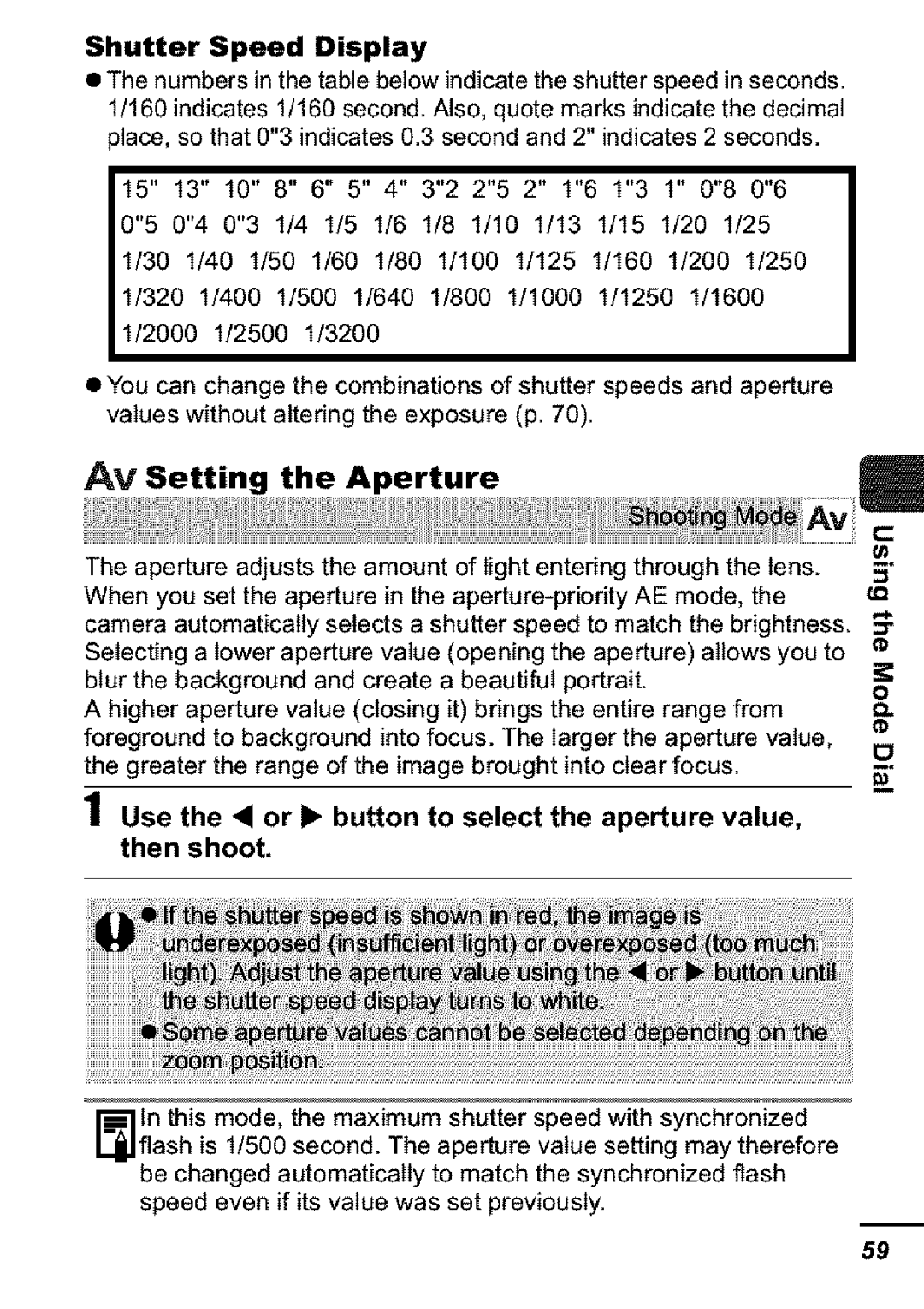 Canon S31S appendix AM Setting the Aperture, Shutter Speed Display 